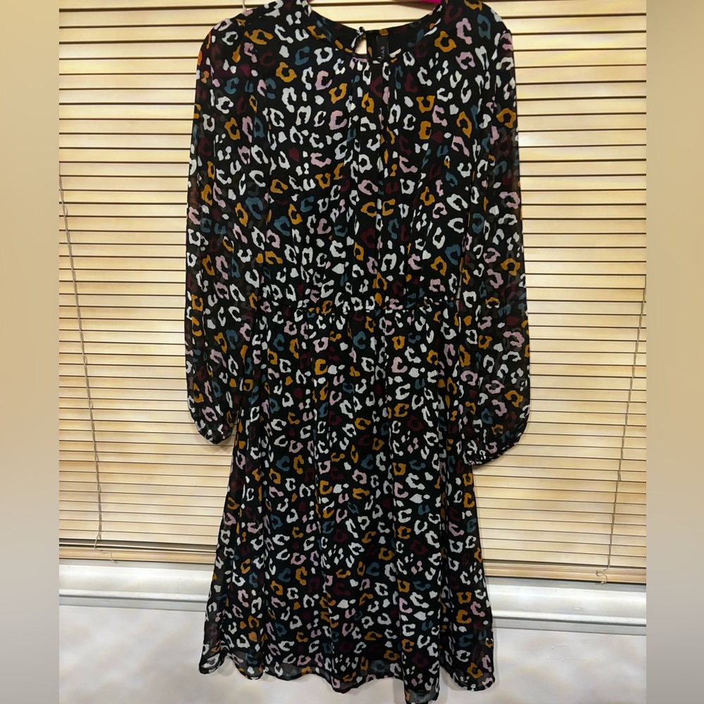 Colorful Animal Print Midi Dress - Elastic waist